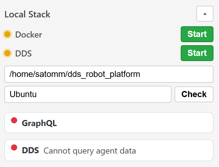 Local Stack panel with Start buttons enabled after verification