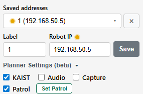 Robot GUI Patrol checkbox under Robot Startup