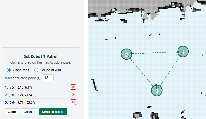 Map with patrol points being edited in the GUI